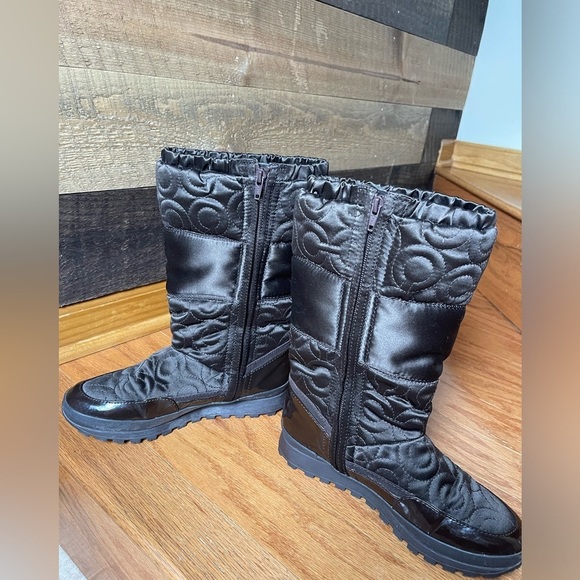 Coach Patent Leather Signature Fabric Brown Slip on Drexel Winter Boots Size 7 B - Picture 5 of 6